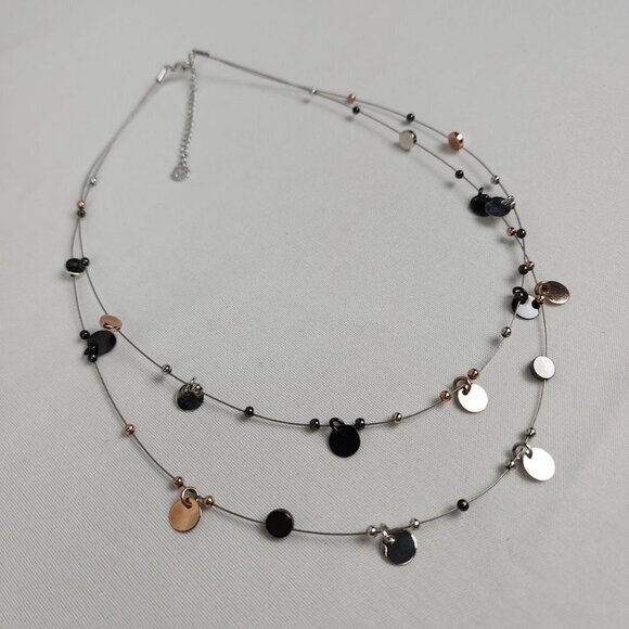 FAC Silver Disc Chime Double Necklace - Picture 2 of 6